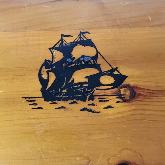 VTG Cedar Chest: Dove Tailed Wooden Box Nautical Clipper Ship Treasure Chest - Picture 16 of 16
